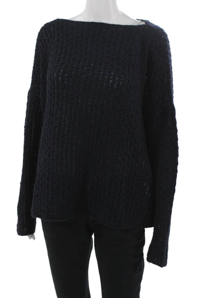 Vince Women Pullover Sweater Merino Wool Boat Neck Long Sleeve Blue Size L
