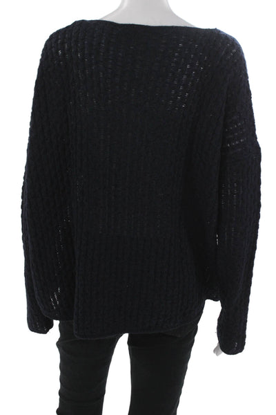 Vince Women Pullover Sweater Merino Wool Boat Neck Long Sleeve Blue Size L