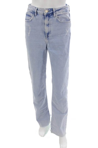 Zara Womens Straight Jeans Blue Mid Rise Cotton Blend Size 4