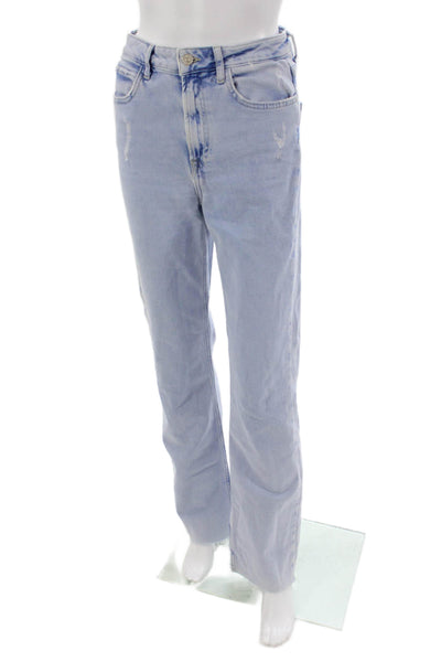 Zara Womens Straight Jeans Blue Mid Rise Cotton Blend Size 4