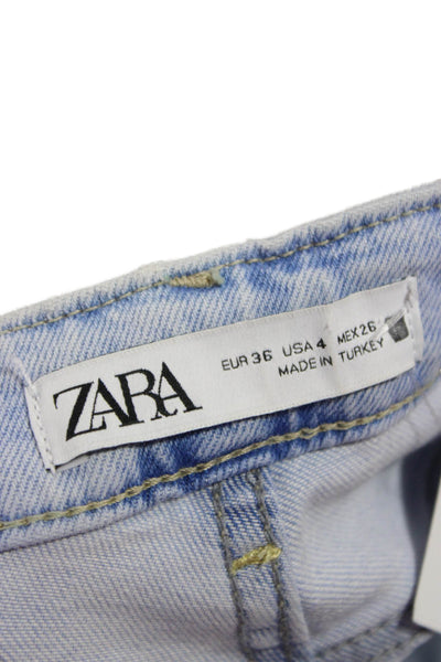 Zara Womens Straight Jeans Blue Mid Rise Cotton Blend Size 4