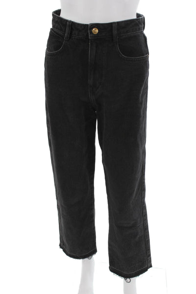 Zara Women Cropped Black Mid-Rise Cotton Jeans Size 4