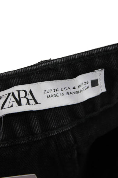 Zara Women Cropped Black Mid-Rise Cotton Jeans Size 4