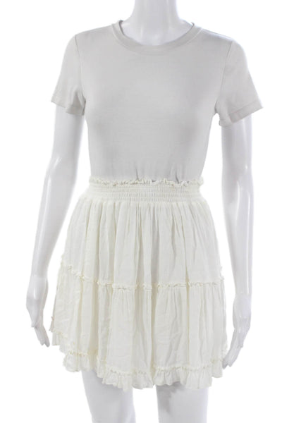 YFB Womens Peasant Skirt White Short Rayon Size M