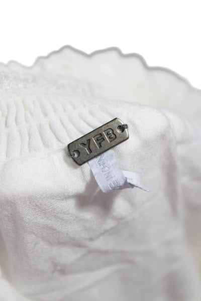 YFB Womens Peasant Skirt White Short Rayon Size M