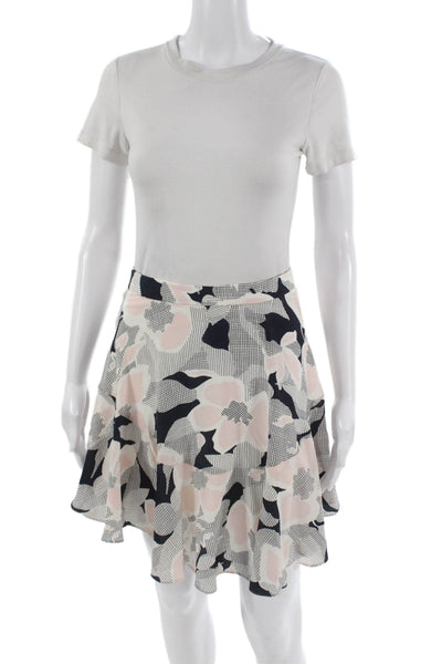 Club Monaco Womens A-Line Floral Silk Blend Short Skirt Black Zip Size 0