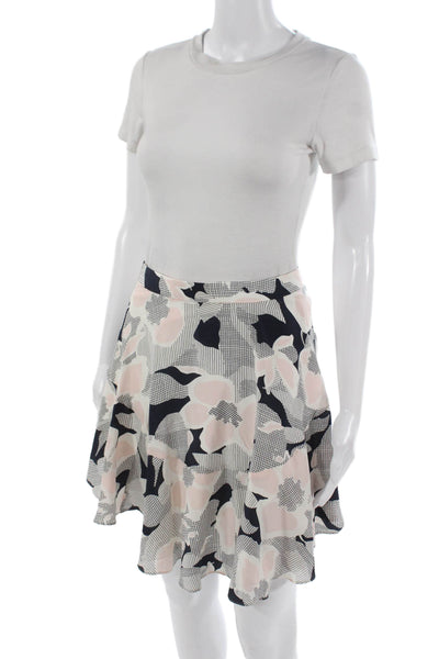Club Monaco Womens A-Line Floral Silk Blend Short Skirt Black Zip Size 0