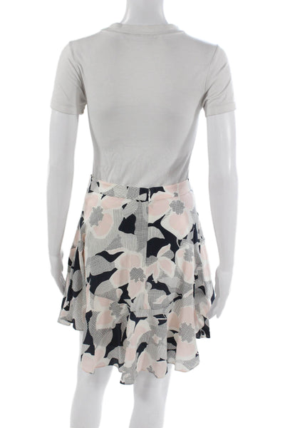Club Monaco Womens A-Line Floral Silk Blend Short Skirt Black Zip Size 0