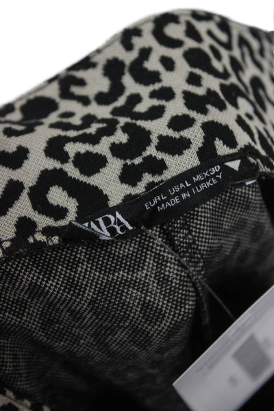 Zara Womens Black Animal Print Polyester Zip Pants Size L