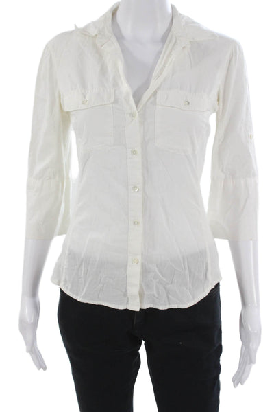 Standard James Perse Womens White Collared Cotton Button-Up 3/4 Sleeve Size 1