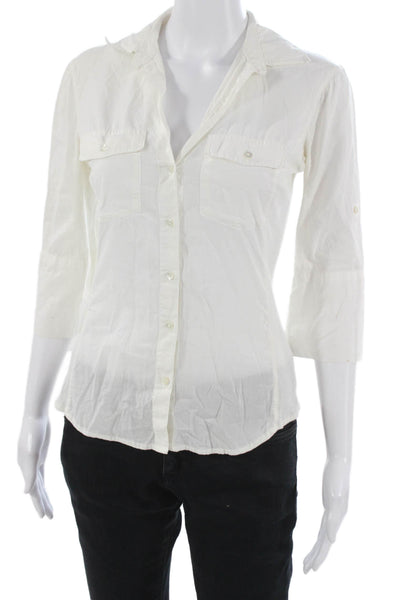 Standard James Perse Womens White Collared Cotton Button-Up 3/4 Sleeve Size 1