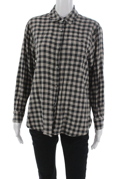Hatch Womens Black Cotton Check Collared Button Up Maternity Long Sleeve Size 0