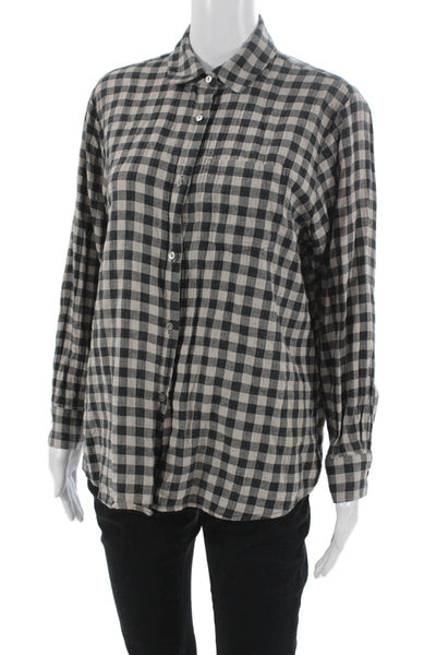 Hatch Womens Black Cotton Check Collared Button Up Maternity Long Sleeve Size 0