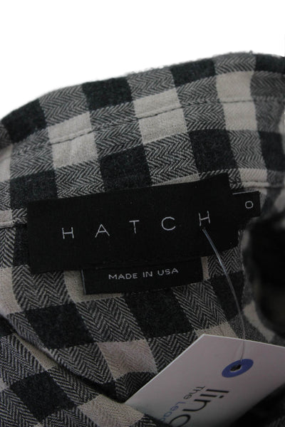 Hatch Womens Black Cotton Check Collared Button Up Maternity Long Sleeve Size 0