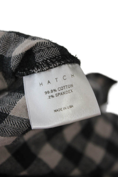 Hatch Womens Black Cotton Check Collared Button Up Maternity Long Sleeve Size 0