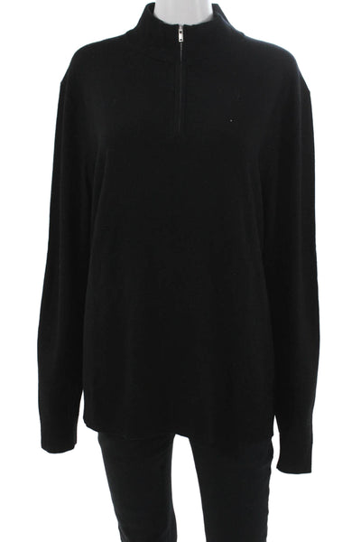 Theory Mens Pullover Sweater Black Merino Wool Mock Neck Long Sleeve Size XL