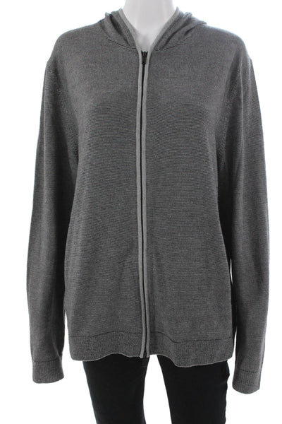 Theory Mens Full Zip Sweater Gray Merino Wool Striped Long Sleeve Size XL