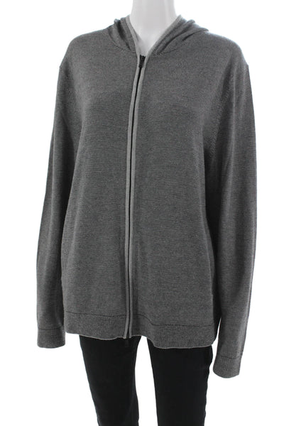 Theory Mens Full Zip Sweater Gray Merino Wool Striped Long Sleeve Size XL