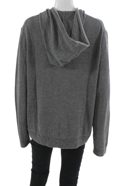 Theory Mens Full Zip Sweater Gray Merino Wool Striped Long Sleeve Size XL