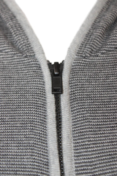 Theory Mens Full Zip Sweater Gray Merino Wool Striped Long Sleeve Size XL