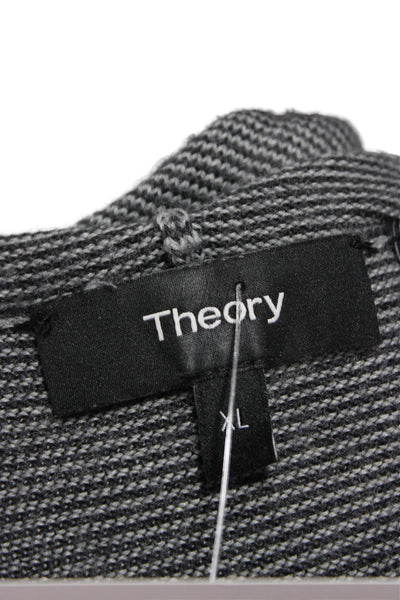 Theory Mens Full Zip Sweater Gray Merino Wool Striped Long Sleeve Size XL