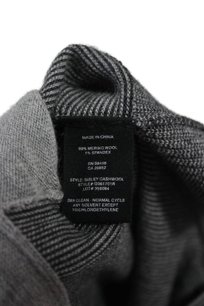 Theory Mens Full Zip Sweater Gray Merino Wool Striped Long Sleeve Size XL