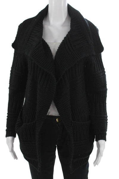 Greylin Anthropologie Women Black Merino Collared Cardigan Long Sleeve Size S