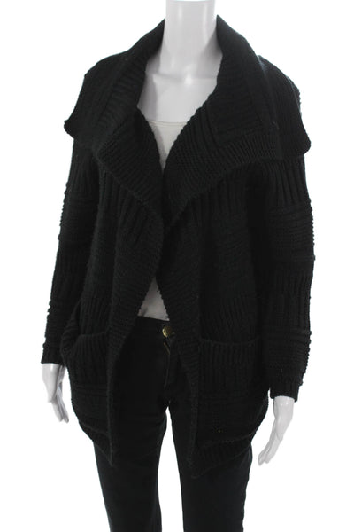 Greylin Anthropologie Women Black Merino Collared Cardigan Long Sleeve Size S
