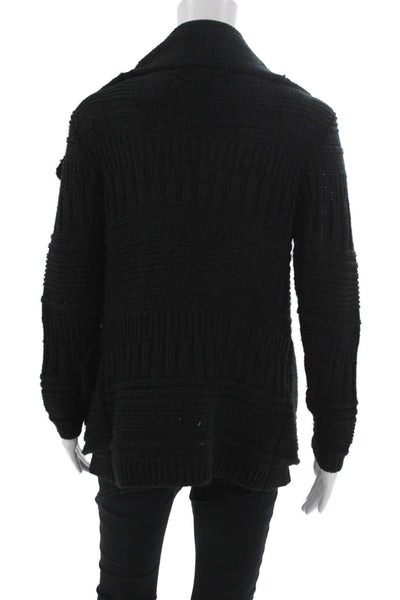 Greylin Anthropologie Women Black Merino Collared Cardigan Long Sleeve Size S