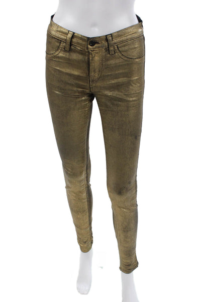 J Brand Womens Skinny Jeans Gold Cotton Button Size 25