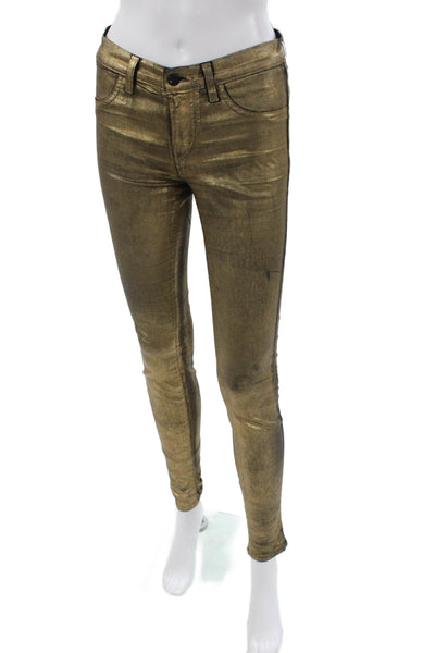 J Brand Womens Skinny Jeans Gold Cotton Button Size 25