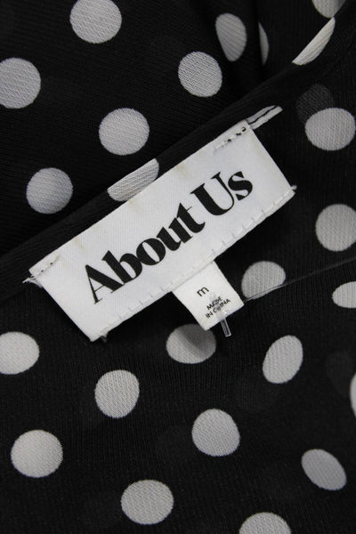 About Us Women Basic Black V-Neck Polka Dot Long Sleeve Blouse Size M