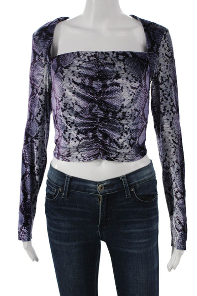 Ksubi Women Cropped Silk Animal Print Blouse Long Sleeve Square Neck Zip Size S