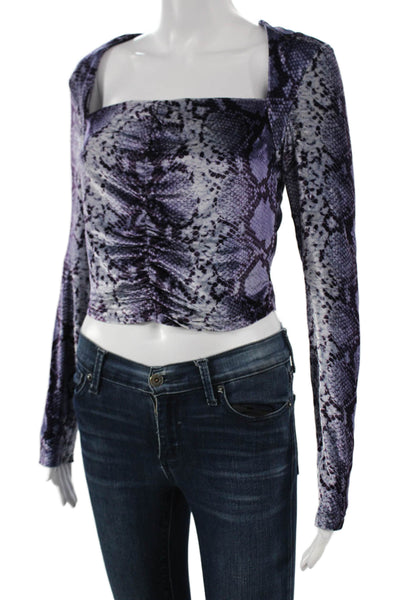 Ksubi Women Cropped Silk Animal Print Blouse Long Sleeve Square Neck Zip Size S