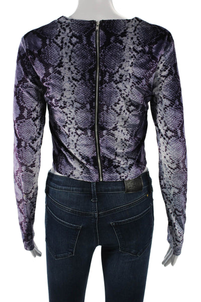 Ksubi Women Cropped Silk Animal Print Blouse Long Sleeve Square Neck Zip Size S
