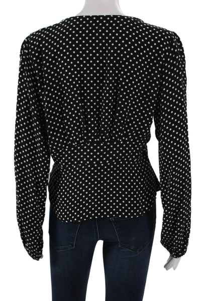 Free People Women Black Polka Dot V Neck Viscose Blouse Long Sleeve Size S