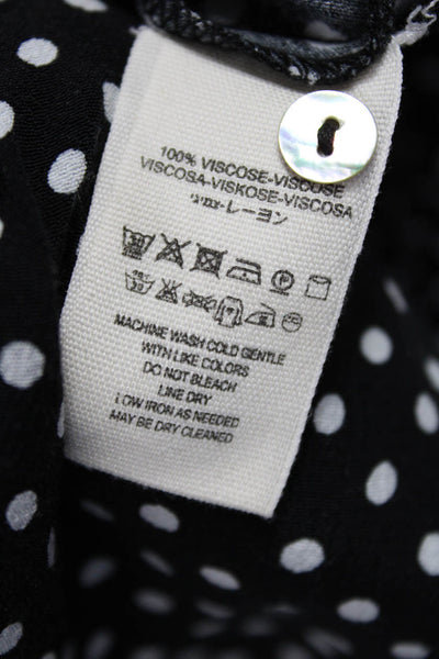 Free People Women Black Polka Dot V Neck Viscose Blouse Long Sleeve Size S