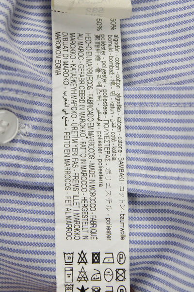 Zara Women Striped Collared Cotton Button-Up Tunic Long Sleeve Blue Size XS