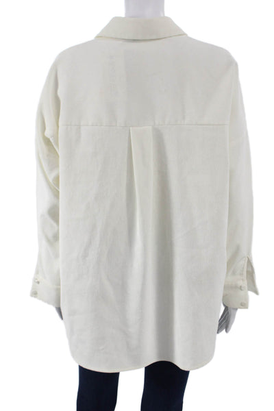 Zara Women Basic Collared Ivory Button-Up Top Long Sleeve Size S