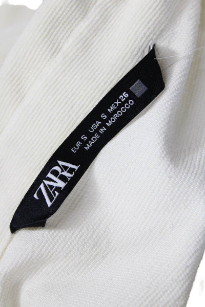 Zara Women Basic Collared Ivory Button-Up Top Long Sleeve Size S
