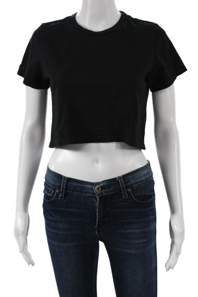 Reformation Women Cropped T Shirt Black Cotton Crew Neck Short Sleeve Size S
