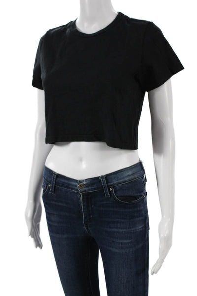 Reformation Women Cropped T Shirt Black Cotton Crew Neck Short Sleeve Size S