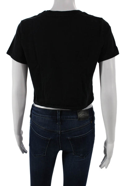 Reformation Women Cropped T Shirt Black Cotton Crew Neck Short Sleeve Size S