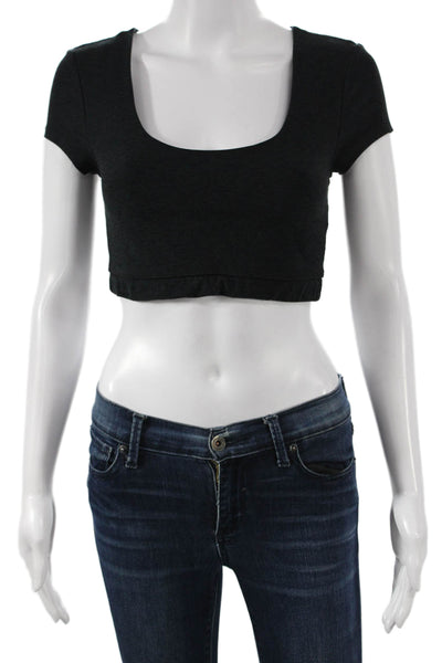 Beyond Yoga Women Cropped T-Shirt Black Scoop Neck Short Sleeve Size S