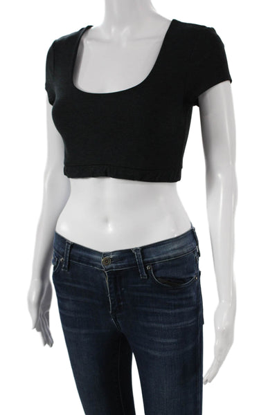 Beyond Yoga Women Cropped T-Shirt Black Scoop Neck Short Sleeve Size S