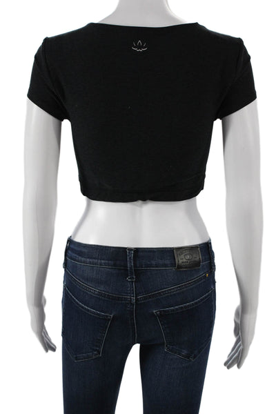 Beyond Yoga Women Cropped T-Shirt Black Scoop Neck Short Sleeve Size S