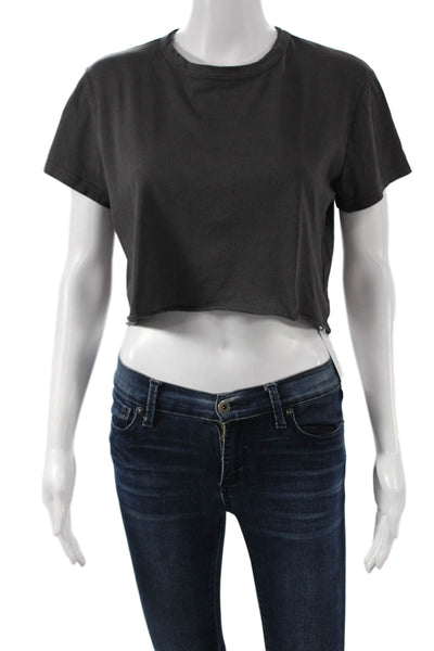Nux Womens Cropped T-Shirt Gray Pima Cotton Crew Neck Short Sleeve Size S