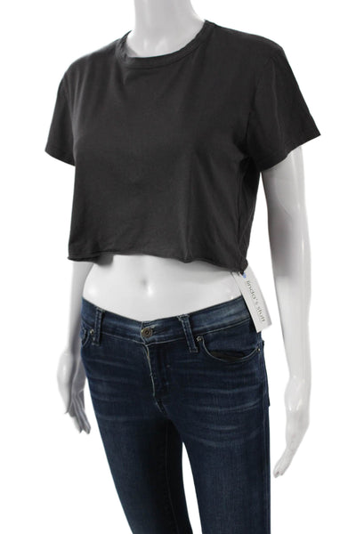 Nux Womens Cropped T-Shirt Gray Pima Cotton Crew Neck Short Sleeve Size S