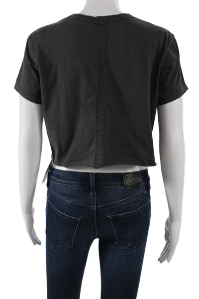 Nux Womens Cropped T-Shirt Gray Pima Cotton Crew Neck Short Sleeve Size S