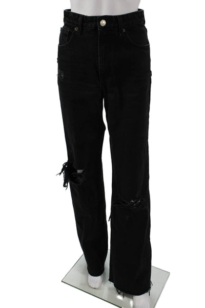 Zara Womens Straight Jeans Black High Rise 30 Inseam Cotton Size 4